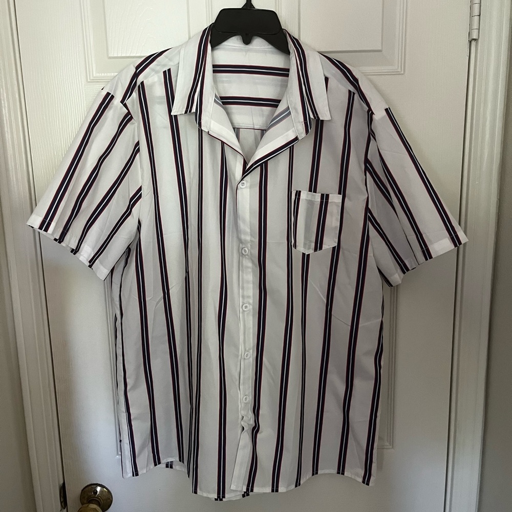 Red, white, and blue button down